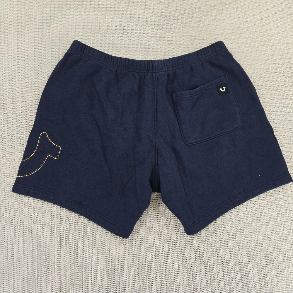 True Religion Shorts Mens XL Blue Fleece Sweat Drawstring Logo Casual Streetwear